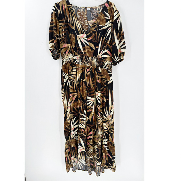 Old Navy Printed V-Neck Neutral Tropical Maxi Dress Brown Women's Size Medium - Picture 1 of 8